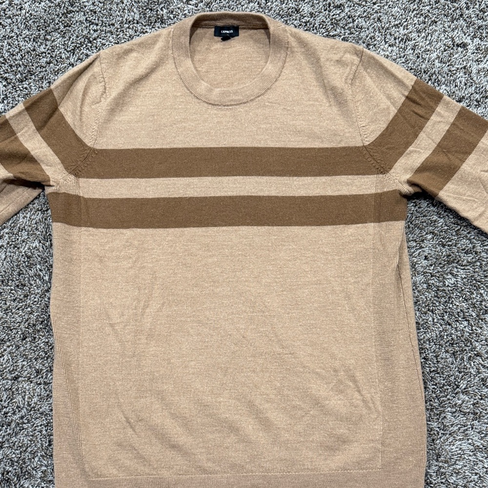 Express Tan and Brown Crewneck Sweater